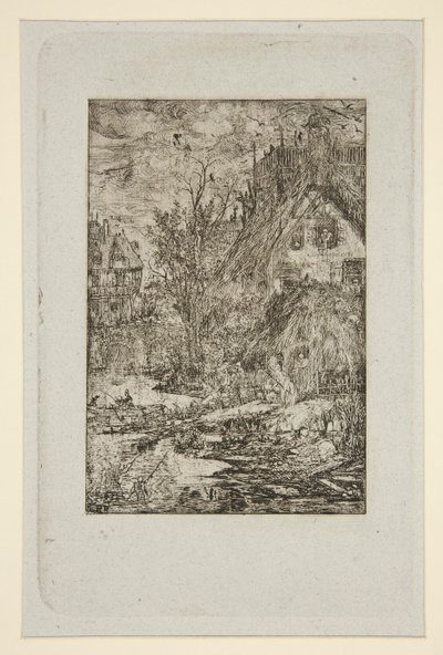 Dorpsingang (Rieten Huisjes) door Rodolphe Bresdin