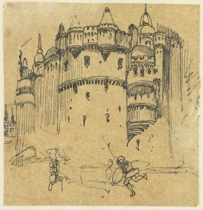 Kasteel met twee figuren door Rodolphe Bresdin