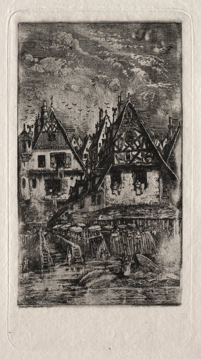 Marktplaats met parasols door Rodolphe Bresdin
