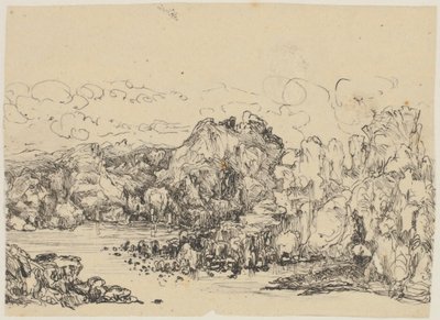 Rotsen aan zee door Rodolphe Bresdin
