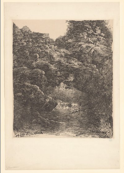 Rotslandschap met beek en waterval door Rodolphe Bresdin