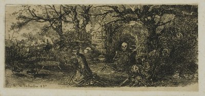 St. Antonius en de dood door Rodolphe Bresdin