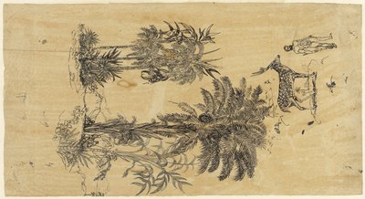 Studieblad met palmbomen in twee groepen door Rodolphe Bresdin