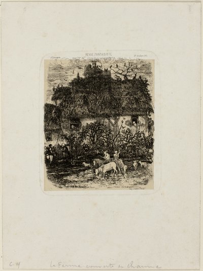 De boerderij met rieten dak, uit Revue Fantaisiste door Rodolphe Bresdin