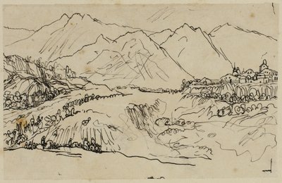 Dorp in de bergen door Rodolphe Bresdin