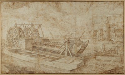 Een baggeraar op een kanaal door Roelandt Jacobsz. Savery
