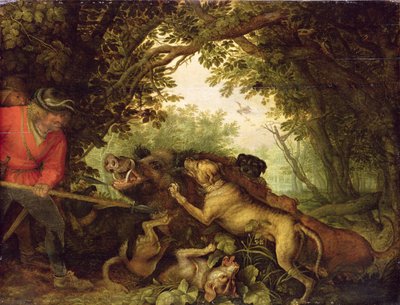 Zwijnenjacht, 1611 door Roelandt Jacobsz. Savery
