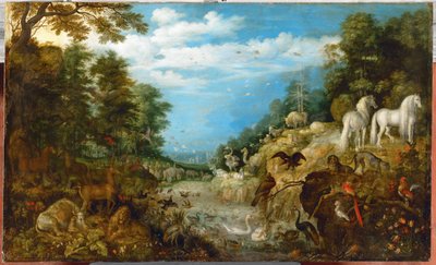 Landschap met dieren (schilderij op doek) door Roelandt Jacobsz. Savery