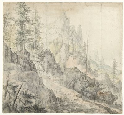 Berglandschap met waterval door Roelant Savery