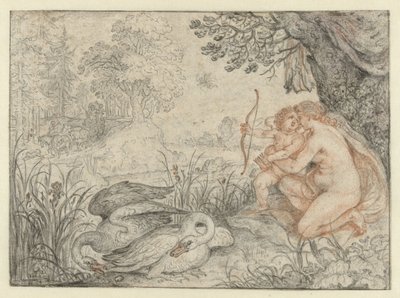 Venus vraagt Cupido zijn pijlen op Pluto af te schieten door Roelant Savery