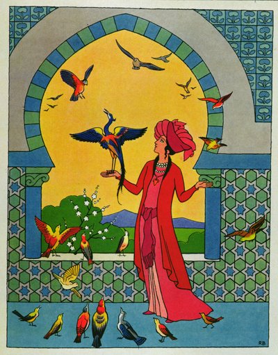 De prinses die de vogel Bulbulhezar raadpleegt, illustratie voor 