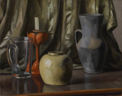 Stilleven met kaars en aardewerken potten door Roger Eliot Fry