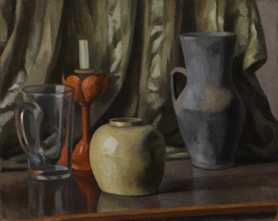Stilleven met kaars en aardewerken potten, 1921 door Roger Eliot Fry
