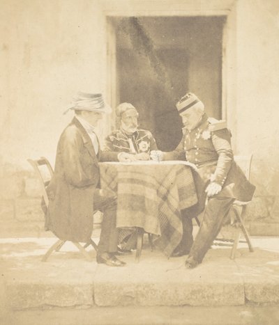 De Oorlogsraad op de Ochtend van de Inname van de Mamelon. Lord Raglan, Omar Pasha, M..., 1855 door Roger Fenton