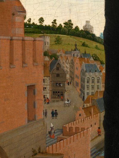 Detail (Sint Lucas tekent het portret van de Maagd) door Rogier van der (after) Weyden