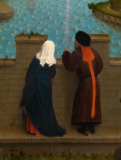 (detail) van Sint Lucas die het Portret van de Maagd Tekent door Rogier van der (after) Weyden