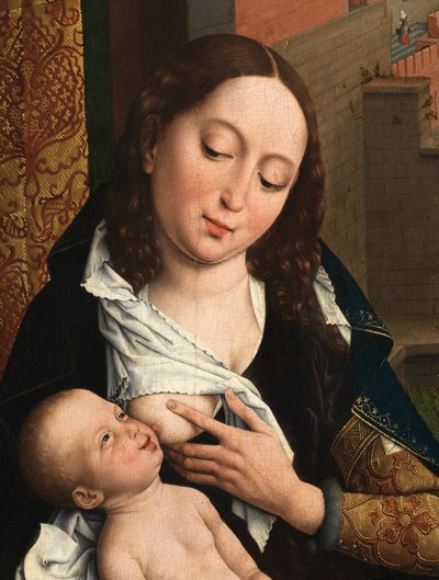 Detail van Sint Lucas tekent het portret van de Maagd door Rogier van der (after) Weyden