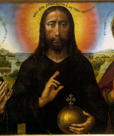 Christus Verlosser tussen de Maagd en Sint Jan de Evangelist, het zogenaamde Triptych Braque. Detail van Christus. Schilderij door Rogier (Roger) Van Der Weyden (1400 - 1464) door Rogier van der Weyden