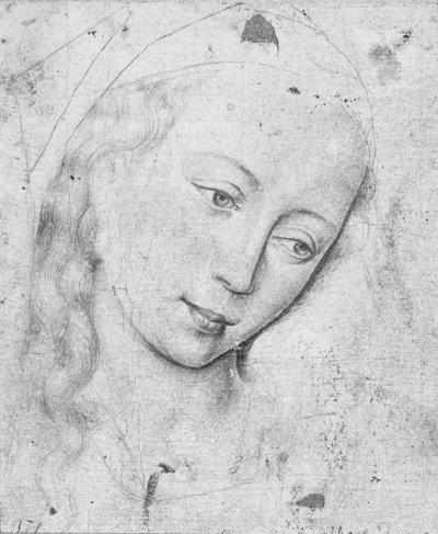 Hoofd van de Maagd (zwart-wit print) door Rogier van der Weyden