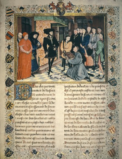 Jean Wauquelin (overleden 1452) presenteert de vertaling van de kronieken van Henegouwen aan Filips III van Bourgondië door Rogier van der Weyden