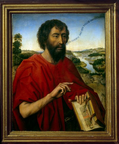 Sint Johannes de Doper. Detail. Linker paneel van het drieluik van de familie Braque. Schilderij door Roger (Rogier) Van Der Weyden (1400 - 1464) Ec. Flam. door Rogier van der Weyden
