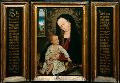 Salve Regina (Salve, O Koningin, katholiek gebed), voorstelling van de Maagd en Kind met een peer door Rogier van der Weyden