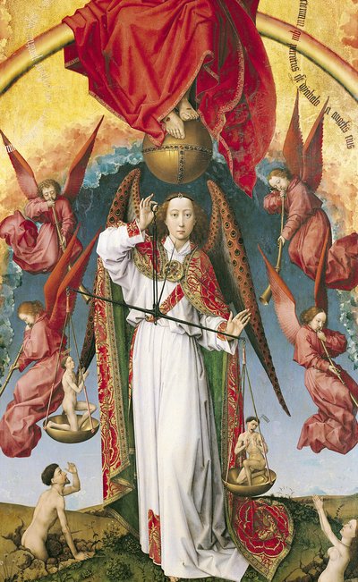 St. Michael die de zielen weegt, uit het Laatste Oordeel, c.1445-50 (detail) door Rogier van der Weyden