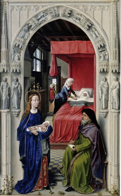 De Geboorte van Johannes de Doper Het Altaar van St. Jan, linker paneel, ca. 1455 door Rogier van der Weyden