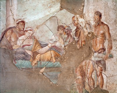 Een banket, waarschijnlijk de koningin van Numidië Sophonisba die zelfmoord pleegt door vergif te drinken door Roman