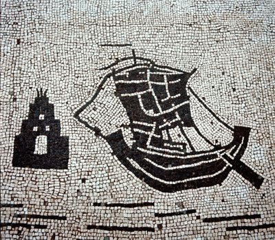 Een schip in de haven van Ostia (mozaïek) door Roman