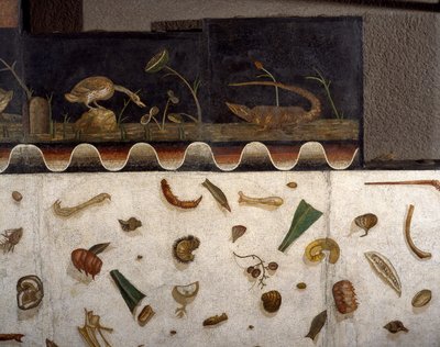 “Asarotos” (Ongeveegde vloer) Fragmenten van mozaïek gesigneerd door Harakliton uit Rome, 2e eeuw na Christus, Rome door Roman