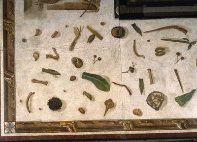 “Asarotos” (Ongeveegde vloer) Fragmenten van mozaïek gesigneerd door Harakliton uit Rome, 2e eeuw na Christus, Rome door Roman