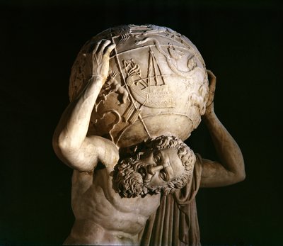 Atlas, kopie van een Grieks Hellenistisch origineel (marmer) (detail) door Roman