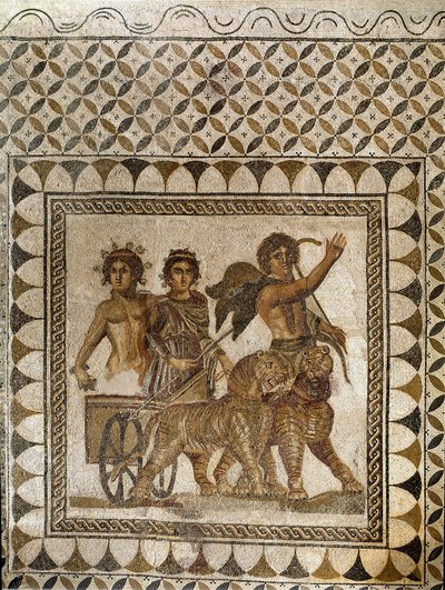 Bacchus in een wagen getrokken door tijgers, 3e eeuw door Roman