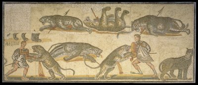 Strijd tussen gladiatoren en wilde katten door Roman