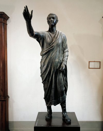Bronzen standbeeld van Aule Metele, De Orator (Arringatore), uit Pila, Perugia, Italië, circa 80 v.Chr. door Roman