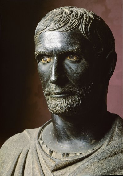Buste van Brutus (Bruto Capitolino) - Bronzen sculptuur. 300 v.Chr., Dim. 79 cm - Rome, Musei Capitolini, Palazzo dei Conservatori, Sala dei Trionfi door Roman