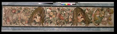 Decoratief paneel met theatrale maskers, uit het Huis van de Faun, Pompeii (mozaïek) door Roman