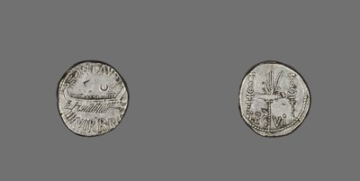 Denarius met afbeelding van een Galerij door Roman
