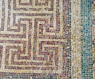 Detail van geometrisch tegelwerk, Huis van Theseus, Paphos, Cyprus mozaïek door Roman