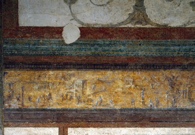 Detail van een fries uit het tablinum, 40-20 v.Chr. (fresco) door Roman