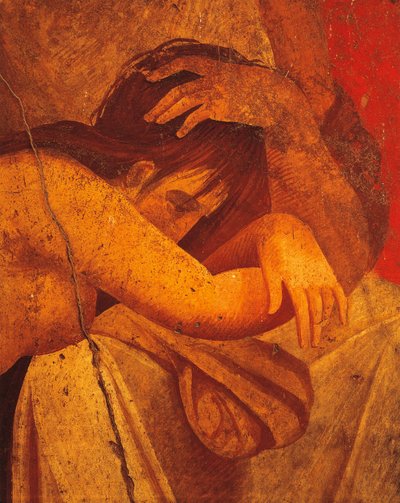 Detail van fresco met Geseling, Tweede Pompeiaanse Stijl, uit Villa van Mysteries, Pompeii, Campania, Romeinse Beschaving door Roman