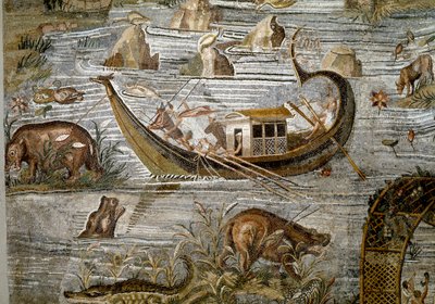 Detail van het Nilotische mozaïek van Preneste (Palestrina) uit het heiligdom van de godin Fortuna Primigenia, 80 v.Chr. door Roman