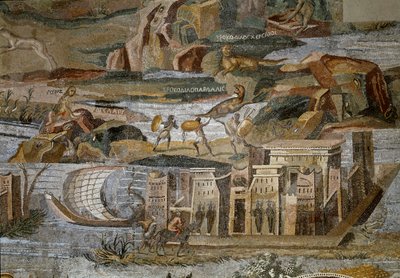 Detail van het Nilotische mozaïek van Preneste (Palestrina) uit het heiligdom van de godin Fortuna Primigenia, 80 v.Chr. door Roman