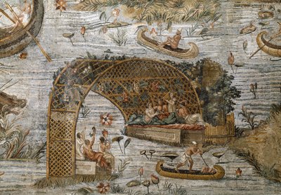Detail van het Nilotische mozaïek van Preneste (Palestrina) uit het heiligdom van de godin van Fortuna Primigenia, 80 v.Chr. door Roman