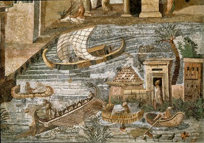 Detail van het Nilotische mozaïek van Preneste (Palestrina) uit het heiligdom van de godin Fortuna Primigenia (detail) door Roman