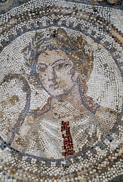 Vrouwelijk gezicht, mozaïek in Romeinse stad Volubilis door Roman