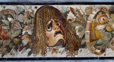 Feston met masker, bladeren en fruit (detail). Mozaïek uit Casa del Fauno in Pompeii, 2e eeuw v.Chr. Museo Nazionale Archeologico, Napels door Roman
