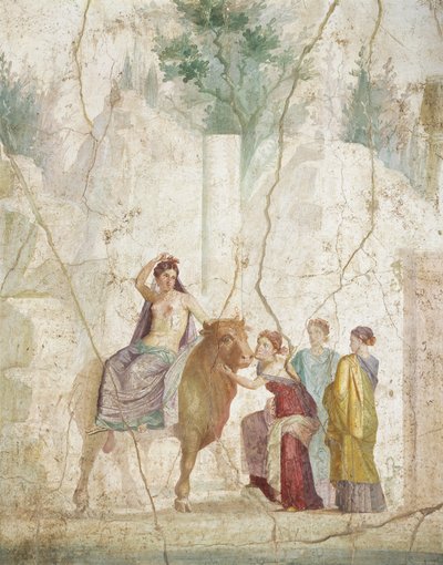 Fresco die de ontvoering van Europa uitbeeldt, uit Pompeii, Romeinse beschaving door Roman