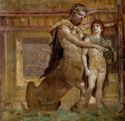 Griekse mythologie: de centaur Chiron en Achilles als kind. Fresco uit de Basiliek van Herculanum. Romeinse kunst Napels, Museo Archeologico Nazionale door Roman